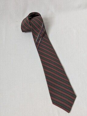 Vintage Chloe Dark Brown & Green Striped 100% Silk Tie Spain